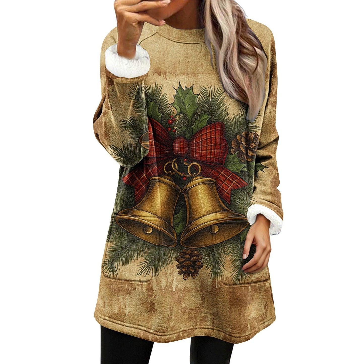 Snowman Digital Printing Casual Wide-sleeved Velvet Loose Sweater