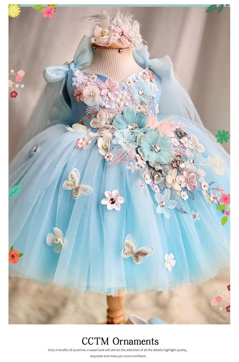 Children's Dress Exquisite Flowers Blue