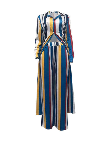 Button Long Sleeve Top With Blouse And Pants Women