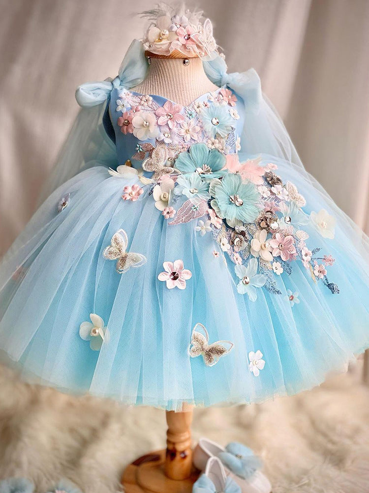Children's Dress Exquisite Flowers Blue