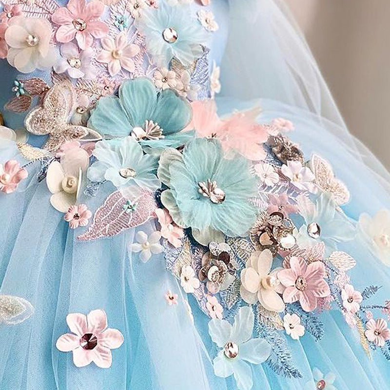 Children's Dress Exquisite Flowers Blue