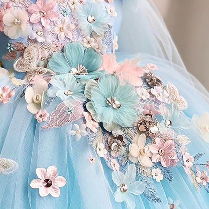 Children's Dress Exquisite Flowers Blue