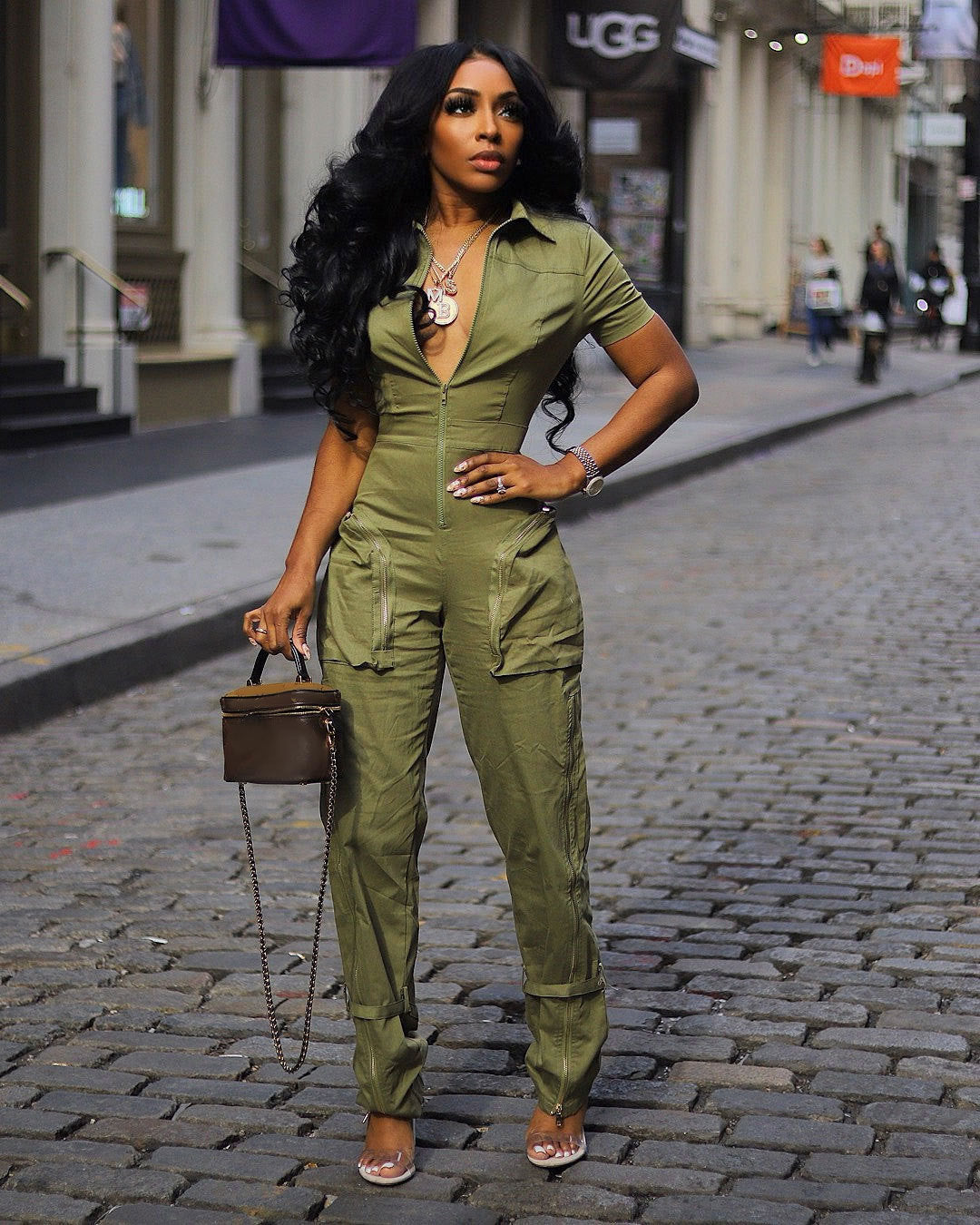 Summer Zipper Workwear With Pocket Jumpsuit