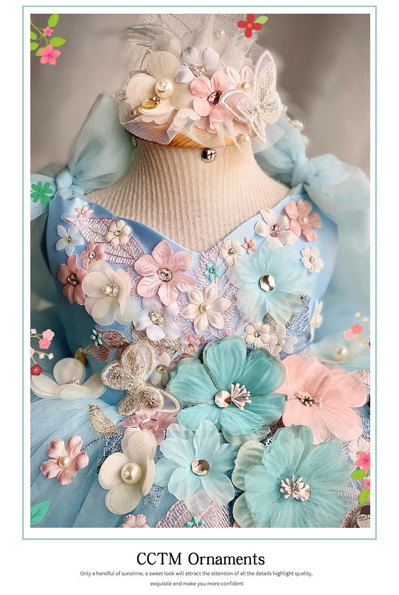 Children's Dress Exquisite Flowers Blue
