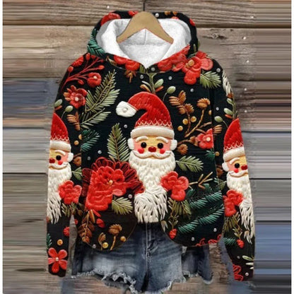 Print Christmas Holiday Casual Hooded Sweater