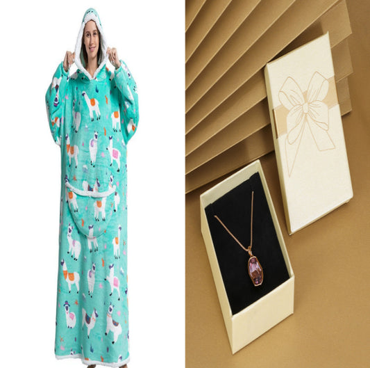 Animal Cartoon Extra Thick Lambswool Pajamas Hooded Lazy Blanket