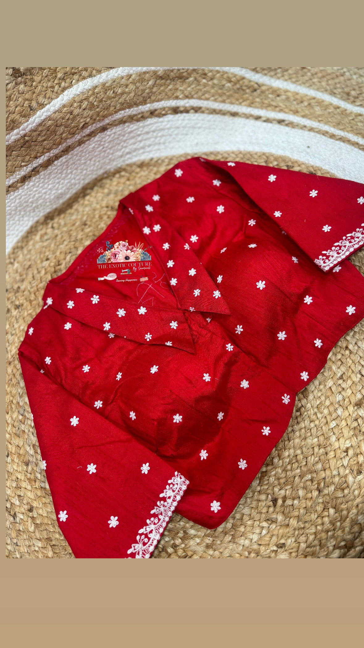 দেবী নয় কিন্তু দেবীর অংশ” — Handcrafted Red Embroidered Blouse Piece