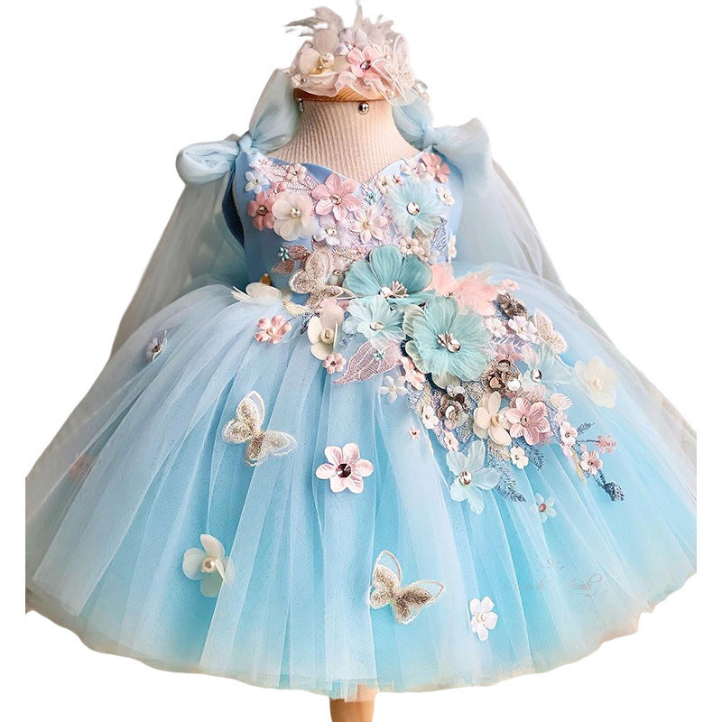 Children's Dress Exquisite Flowers Blue