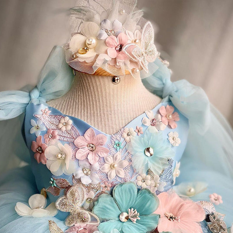 Children's Dress Exquisite Flowers Blue