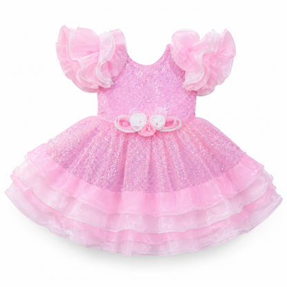 🌸 Girls’ Pink Sequin Princess Party Dress