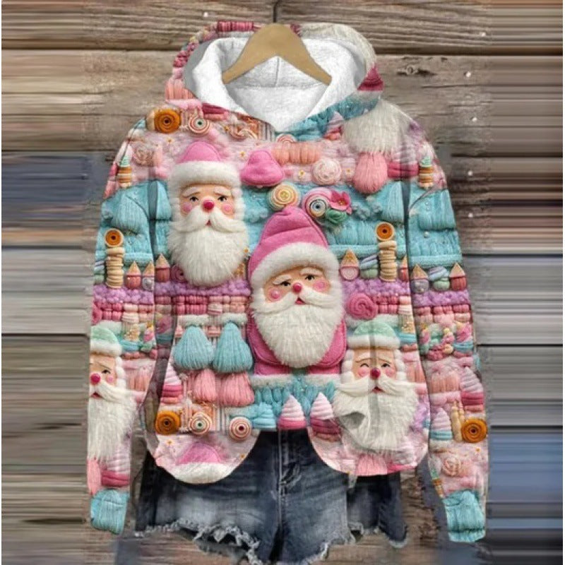 Print Christmas Holiday Casual Hooded Sweater