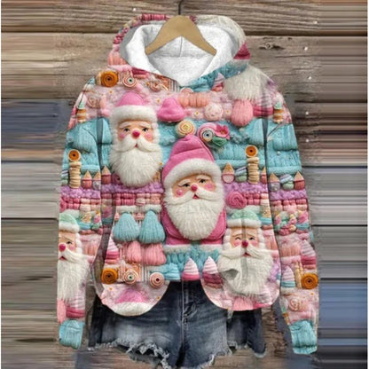 Print Christmas Holiday Casual Hooded Sweater