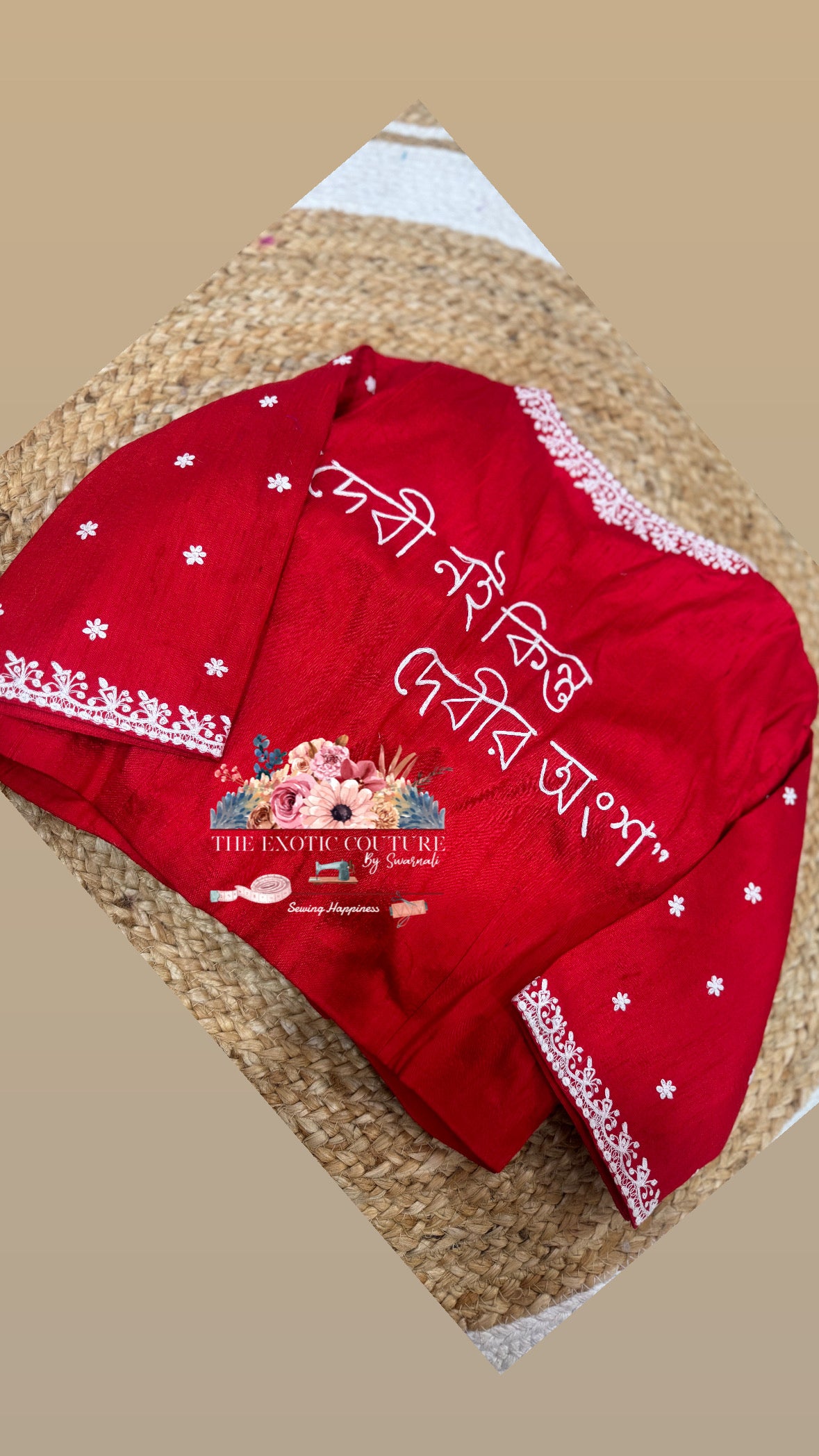 দেবী নয় কিন্তু দেবীর অংশ” — Handcrafted Red Embroidered Blouse Piece