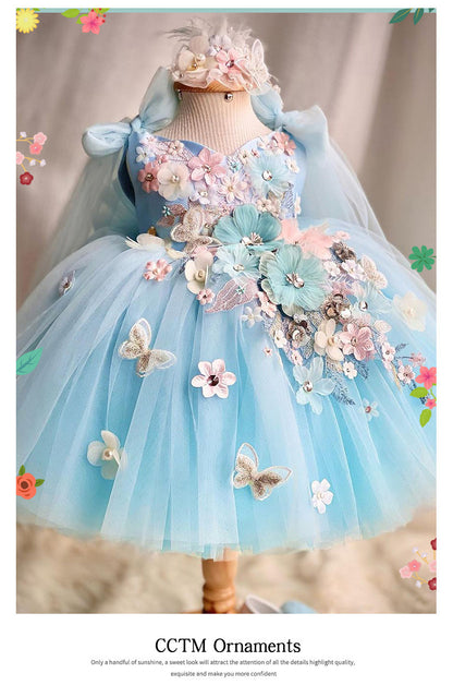 Children's Dress Exquisite Flowers Blue