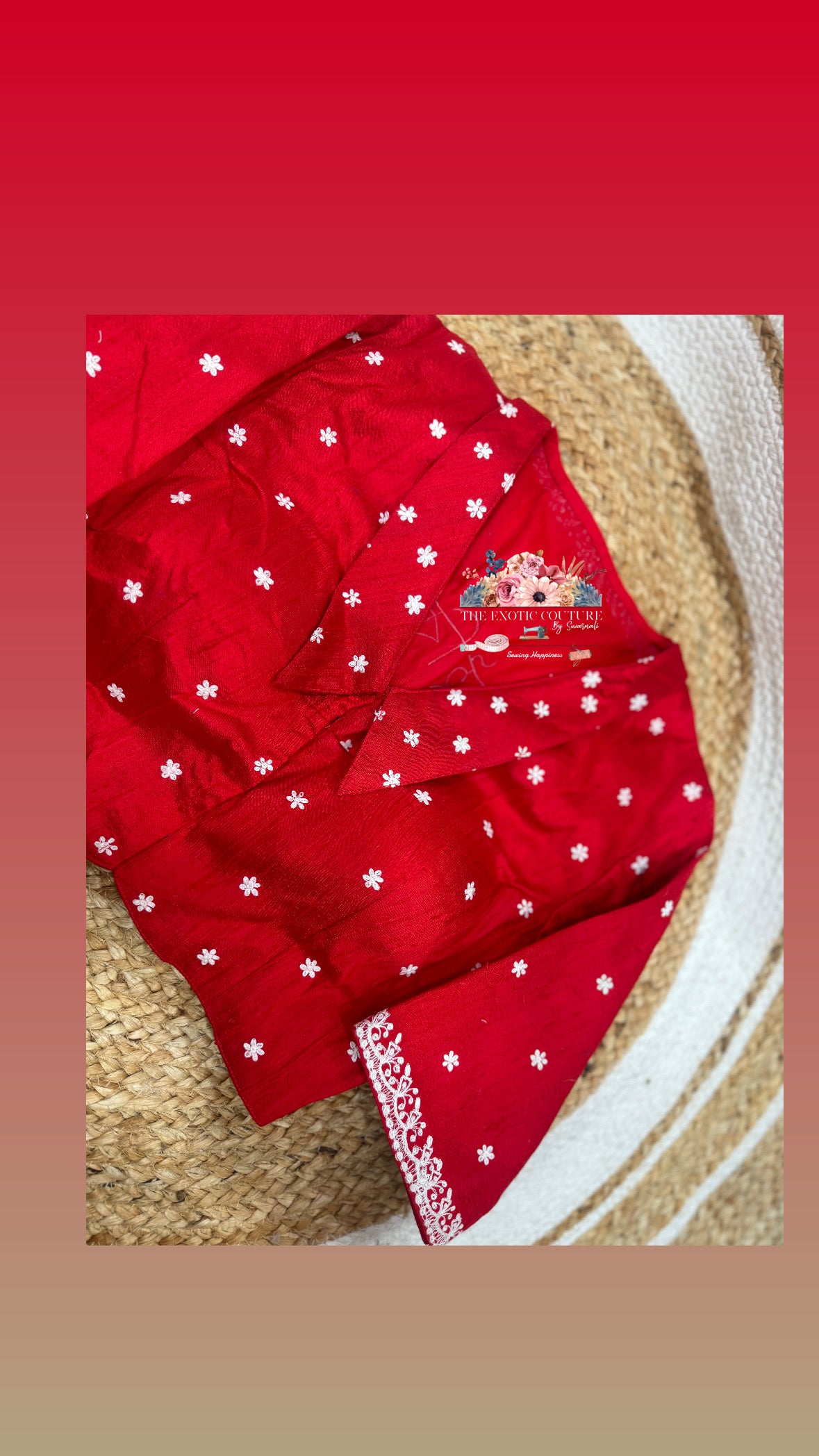 দেবী নয় কিন্তু দেবীর অংশ” — Handcrafted Red Embroidered Blouse Piece