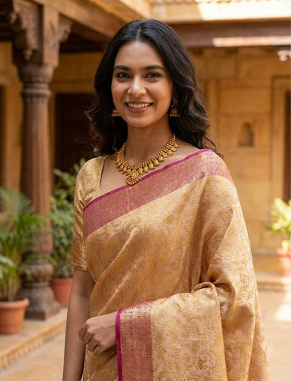 B- RIDHI Rose Gold Kanchipuram Tissue Silk Saree