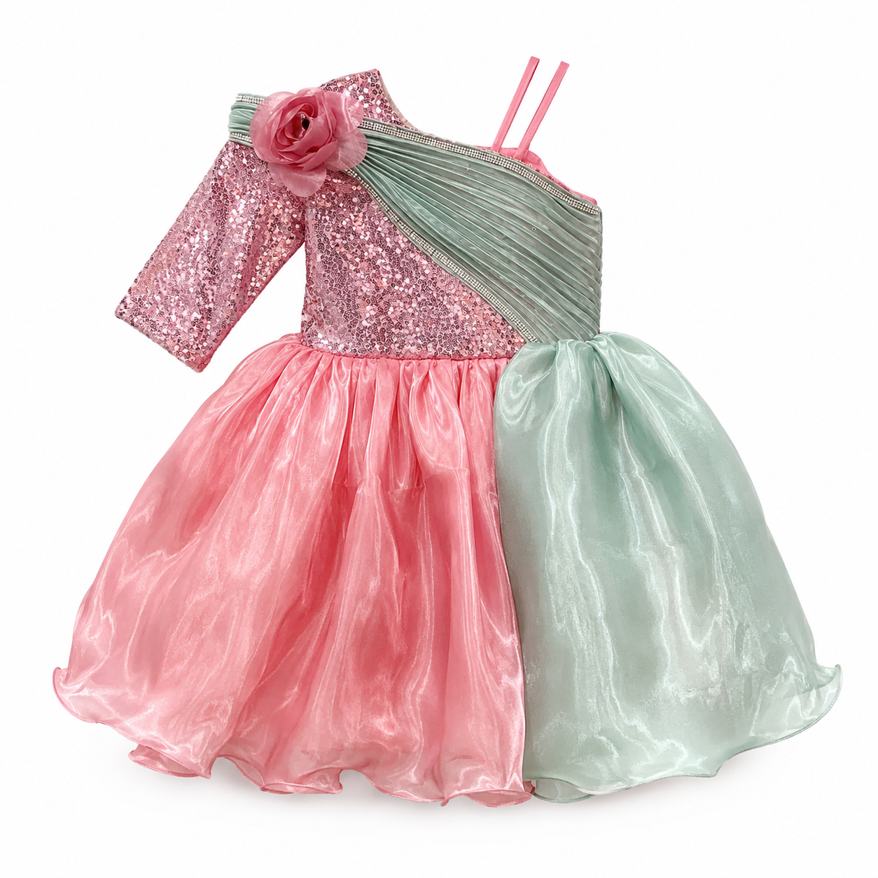 Girls’ Pink & Mint Green Sequin Party Dress