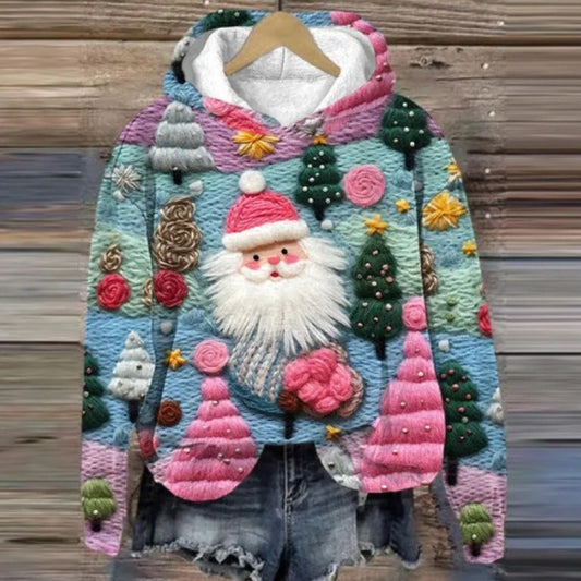 Print Christmas Holiday Casual Hooded Sweater