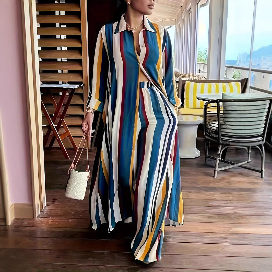 Button Long Sleeve Top With Blouse And Pants Women