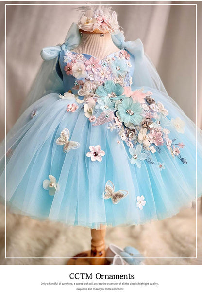 Children's Dress Exquisite Flowers Blue