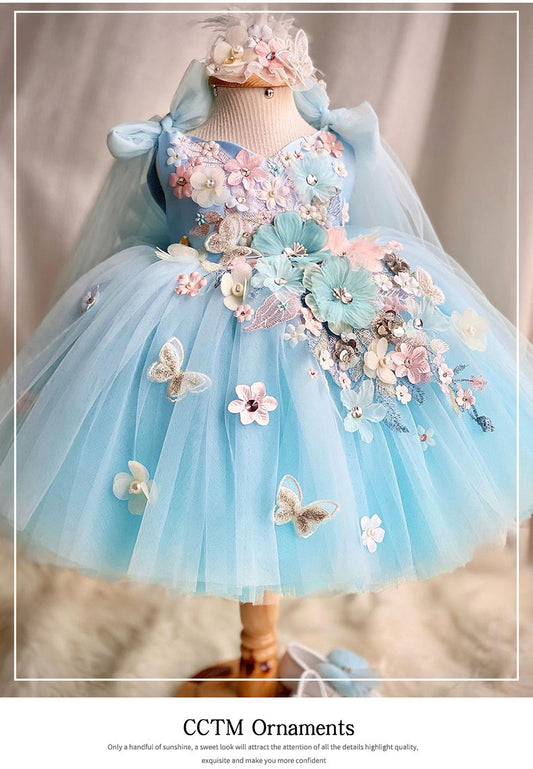 Children's Dress Exquisite Flowers Blue