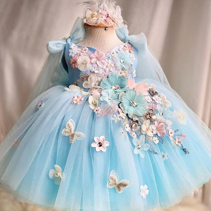 Children's Dress Exquisite Flowers Blue