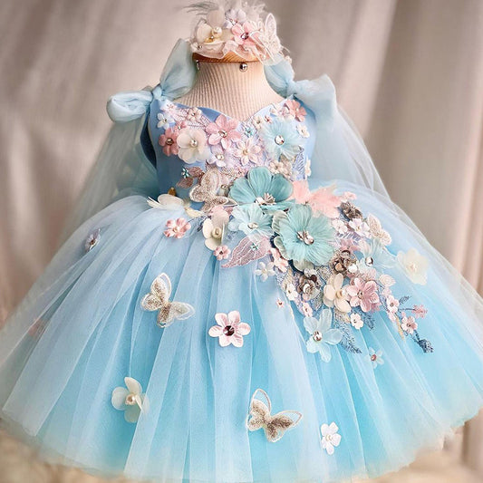 Children's Dress Exquisite Flowers Blue