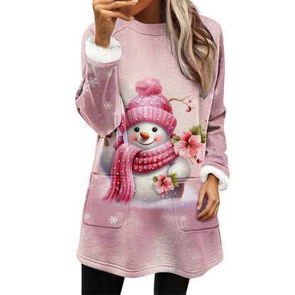 Snowman Digital Printing Casual Wide-sleeved Velvet Loose Sweater