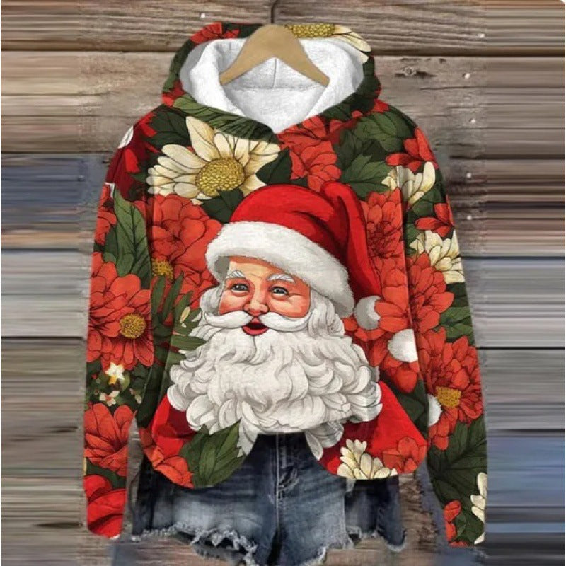 Print Christmas Holiday Casual Hooded Sweater