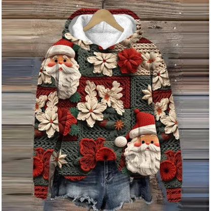 Print Christmas Holiday Casual Hooded Sweater