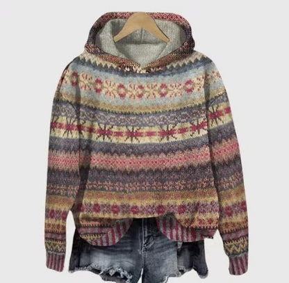 Print Christmas Holiday Casual Hooded Sweater
