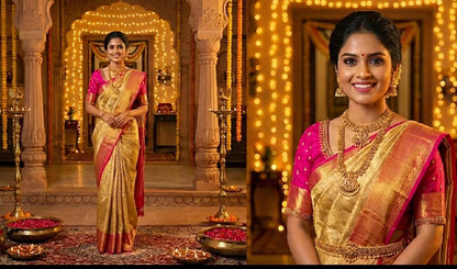 B- RIDHI Rose Gold Kanchipuram Tissue Silk Saree