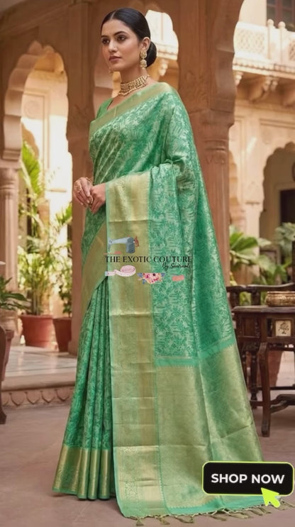 Pure Silk Pure Zari Green Dual Tone Kanchipuram Saree