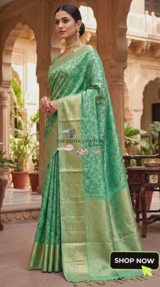 Pure Silk Pure Zari Green Dual Tone Kanchipuram Saree